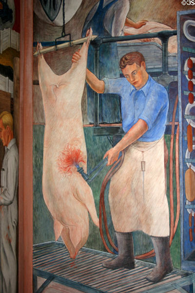 Butchering pig mural by Ray Bertrand (1934) in Coit Tower. San Francisco, CA.