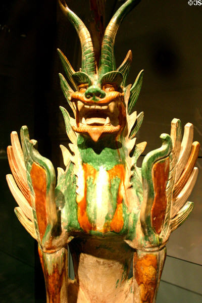 China: Tang dynasty glazed earthenware winged guardian monster (690-750) in Asian Art Museum. San Francisco, CA.