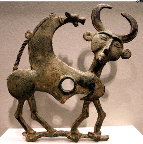 Bronze cheekpiece of horse bridle in form of mythical creature (1000-650 BCE) from Iran at Asian Art Museum. San Francisco, CA.