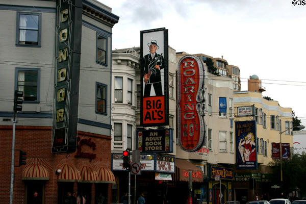 Condor, Big Al's, Roaring 20s, Hungry I Nightclubs on Broadway of Columbus. San Francisco, CA.