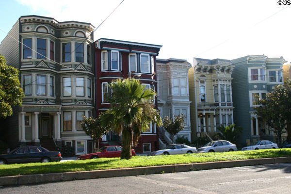 Italianate houses on Dolores St. in Mission District. San Francisco, CA.