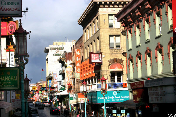 Italianate buildings converted to Chinese decorations along Grant Avenue in Chinatown. San Francisco, CA.