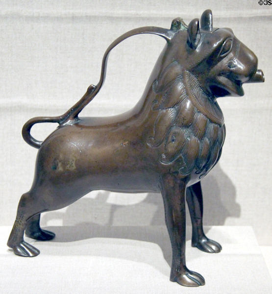 Bronze aquamanile lion (c1250-1300) from Hildesheim, Germany at Legion of Honor Museum. San Francisco, CA.