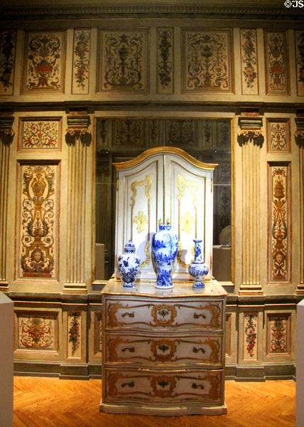 Paneled room (1680) from France with Meissen Porcelain vases (c1720s) at Legion of Honor Museum. San Francisco, CA.