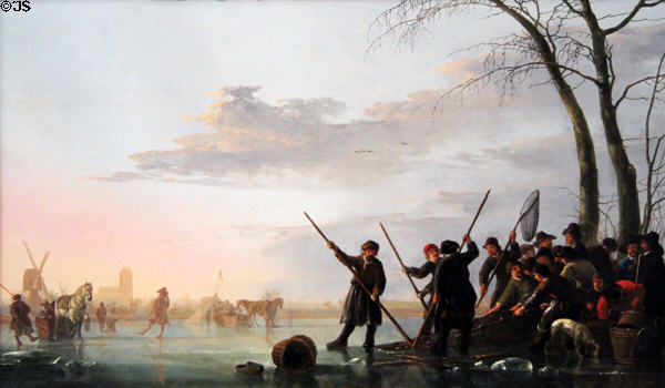 Fishing under Ice on Maas painting (mid-1650s) by Aelbert Cuyp at Legion of Honor Museum. San Francisco, CA.