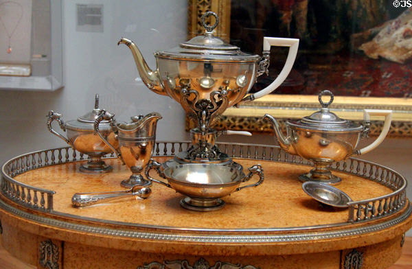 Silver tea service (c1900) by Peter Carl Fabergé of Saint Petersburg, Russia at Legion of Honor Museum. San Francisco, CA.