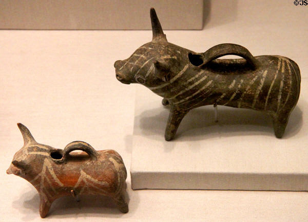 Two terracotta Bull askos (1400-1230 BCE) from Cyprus at Legion of Honor Museum. San Francisco, CA.