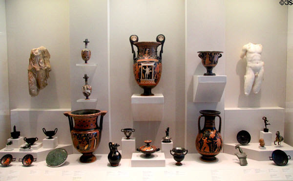 Collection of Greek pottery antiquities at Legion of Honor Museum. San Francisco, CA.