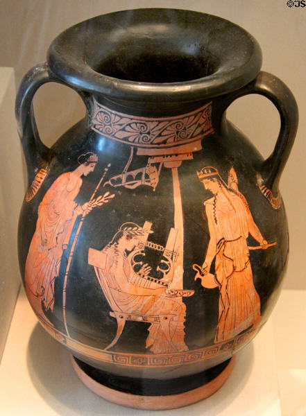 Greek red-figure pelike (c450 BCE) with three youths at Legion of Honor Museum. San Francisco, CA.