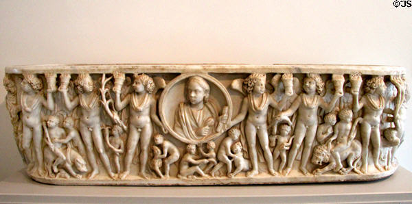 Roman marble season sarcophagus (260-80) at Legion of Honor Museum. San Francisco, CA.
