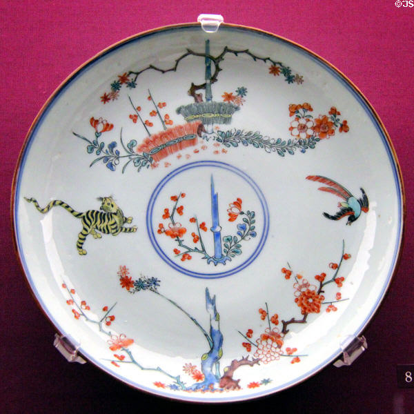 Chinese porcelain plate (1700-20) from Jingdezhen, China at Legion of Honor Museum. San Francisco, CA.