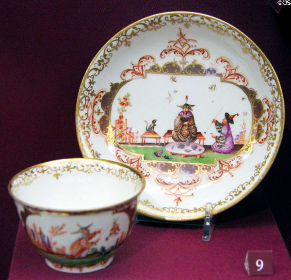 Porcelain teabowl & saucer (c1724-5) by Meissen Porcelain Manuf. of Germany at Legion of Honor Museum. San Francisco, CA.