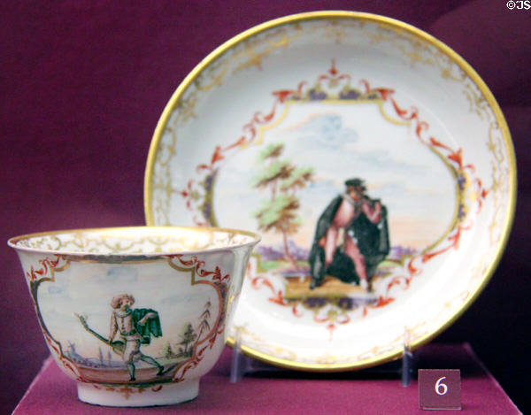 Porcelain teabowl & saucer (c1727-30) by Meissen Porcelain Manuf. of Germany at Legion of Honor Museum. San Francisco, CA.