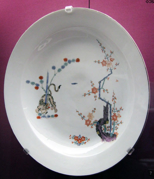 Porcelain plate from yellow lion service (1734) by Meissen Porcelain Manuf. of Germany at Legion of Honor Museum. San Francisco, CA.
