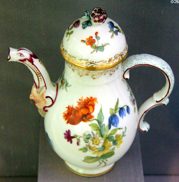 Porcelain coffeepot (c1765) by Berlin Porcelain Factory at Legion of Honor Museum. San Francisco, CA.