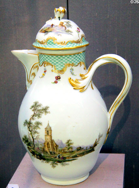 Porcelain coffeepot (c1774-1814) by Meissen Porcelain Manuf. at Legion of Honor Museum. San Francisco, CA.