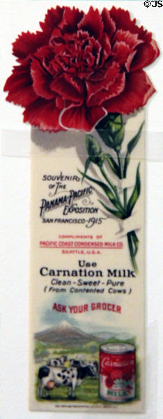 Bookmark used by Carnation Milk co. for Panama-Pacific International Exposition (1915) in private collection. San Francisco, CA.