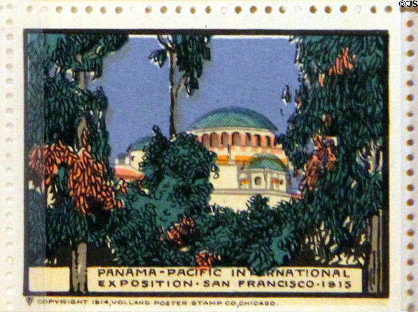 Domed building poster stamp from Panama-Pacific International Exposition (1915). San Francisco, CA.