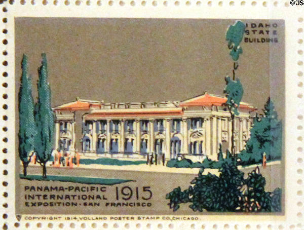 Idaho State Building poster stamp from Panama-Pacific International Exposition (1915). San Francisco, CA.