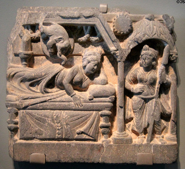 Conception of Buddha-to-be in Queen Maya's dream sculpture (c100-300) from Gandhara, Pakistan at Asian Art Museum. San Francisco, CA.