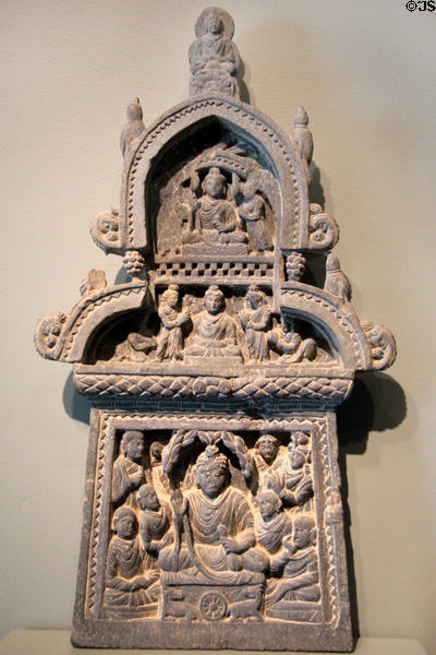 Buddha's first sermon sculpture (c200-400) from Gandhara, Pakistan at Asian Art Museum. San Francisco, CA.
