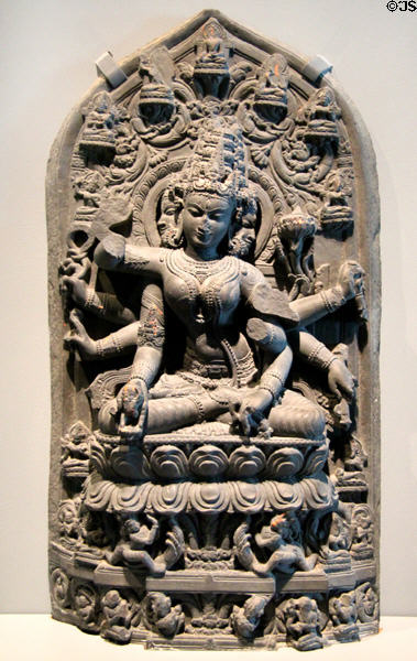Buddhist deity Vajra Tara sculpture (1075-1200) from Bihar, India at Asian Art Museum. San Francisco, CA.