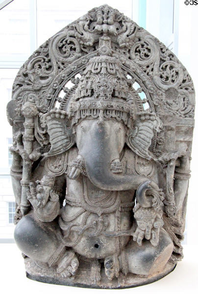 Seated Ganesha sculpture (1200-1300) from Karnataka, India at Asian Art Museum. San Francisco, CA.