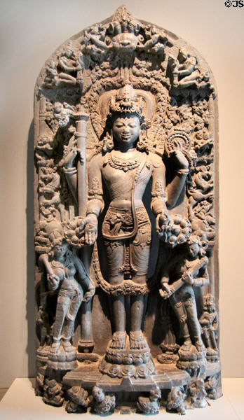 Hindu deity Vishnu sculpture (1100-1200) from India or Bangladesh at Asian Art Museum. San Francisco, CA.