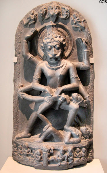 Hindu deity Vishnu in form of man-lion Narasimha sculpture (1100-1200) from Bangladesh at Asian Art Museum. San Francisco, CA.
