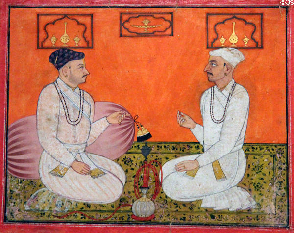 Priests Hari Nath & Hari Krishan in conversation watercolor (c1710-20) from Rajasthan, India at Asian Art Museum. San Francisco, CA.