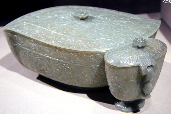 Jadeite double box (1700-1800) from Northern India or Pakistan at Asian Art Museum. San Francisco, CA.