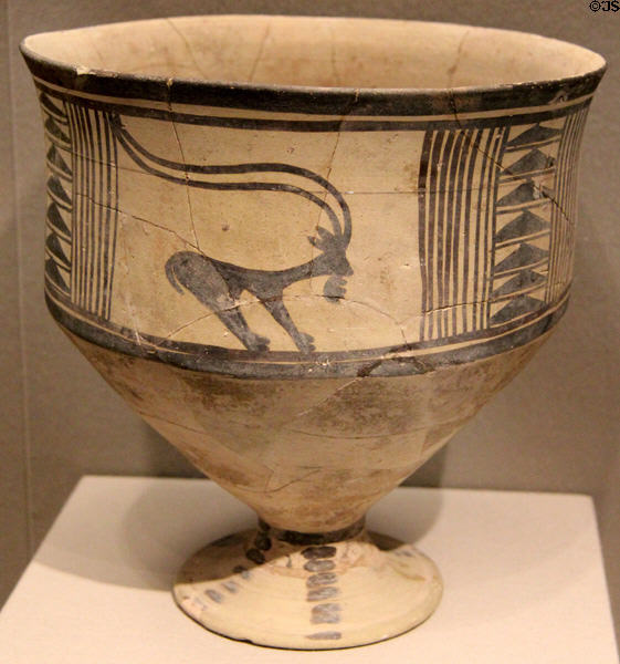 Earthenware footed bowl (4000-3000 BCE) from Western Iran at Asian Art Museum. San Francisco, CA.