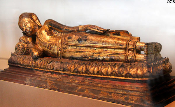 Bronze reclining Buddha (1600-1700) from Thailand at Asian Art Museum. San Francisco, CA.
