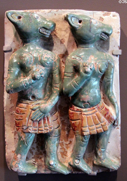 Demon soldiers of Mara's army terra-cotta relief (1470-80) from Burma at Asian Art Museum. San Francisco, CA.