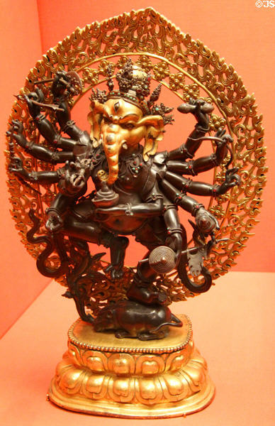 Gilded bronze dancing Ganesha (1700-1800) from Tibet at Asian Art Museum. San Francisco, CA.