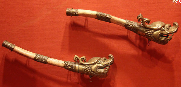 Thighbone trumpets (kang-ling) (c1800-1911) from Inner Mongolia at Asian Art Museum. San Francisco, CA.