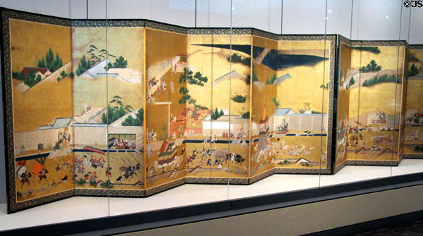 Gion festival on two six panel screens (c1700-1868) from Japan at Asian Art Museum. San Francisco, CA.
