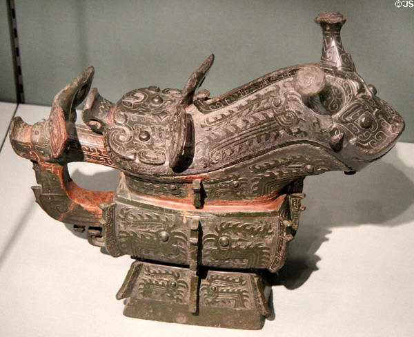 Bronze covered ritual wine vessel in form of creature (c1050-771 BCE) from China at Asian Art Museum. San Francisco, CA.