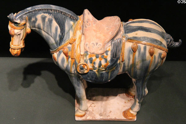 Glazed earthenware horse (618-906) from Henan, China at Asian Art Museum. San Francisco, CA.