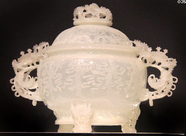 Carved Nephrite openwork incense burner (1900-49) from China at Asian Art Museum. San Francisco, CA.