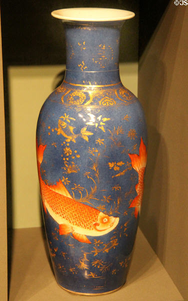 Porcelain vase painted with carp (1662-1722) from China at Asian Art Museum. San Francisco, CA.