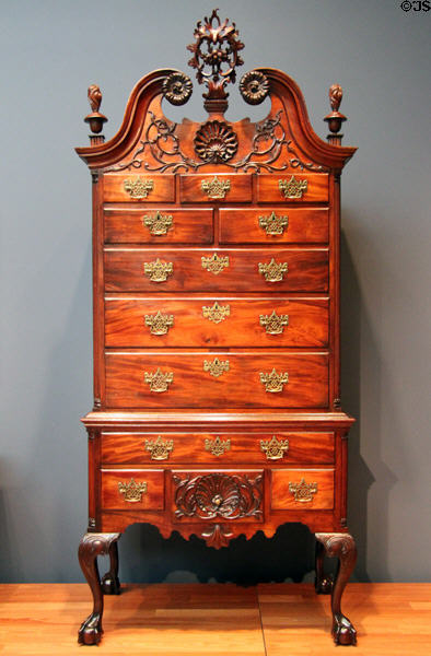 High chest of drawers (c1780) by the de Young Carver of Philadelphia at de Young Museum. San Francisco, CA.