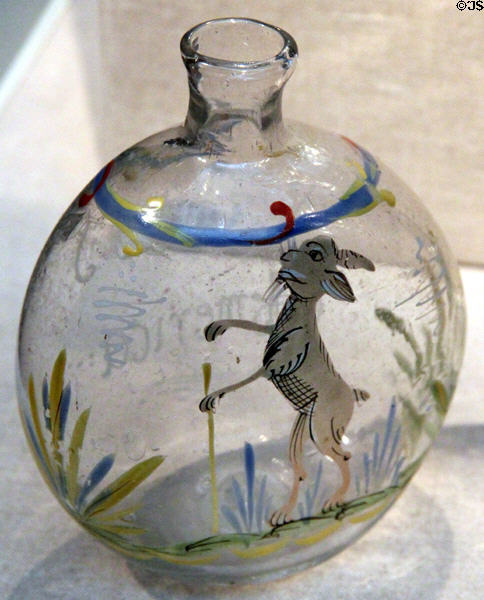 Enamel paint glass flask (c1780) from Europe or America at de Young Museum. San Francisco, CA.