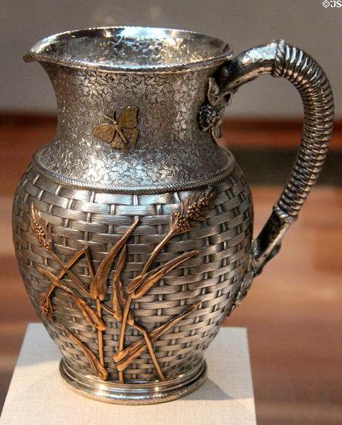 Silver, brass & copper pitcher (1879) by Dominick & Haff of New York City at de Young Museum. San Francisco, CA.