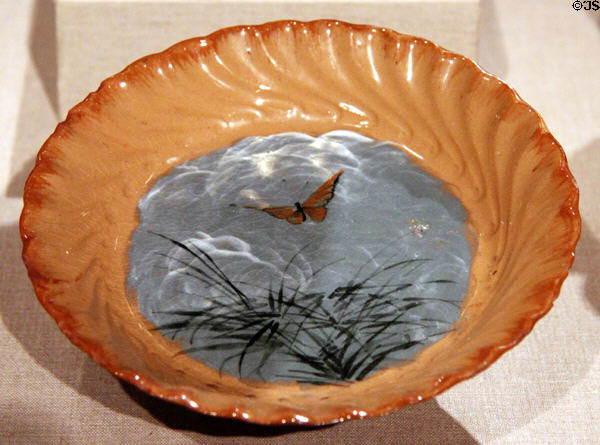 Glazed earthenware plate (1884) by Mary Taylor of Rookwood Pottery, Cincinnati, OH at de Young Museum. San Francisco, CA.