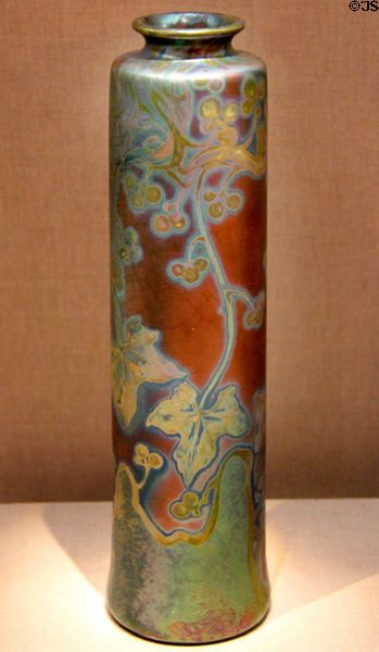 Glazed earthenware vase (c1903-7) by Jacques Sicard of Weller Pottery, Zanesville, OH at de Young Museum. San Francisco, CA.