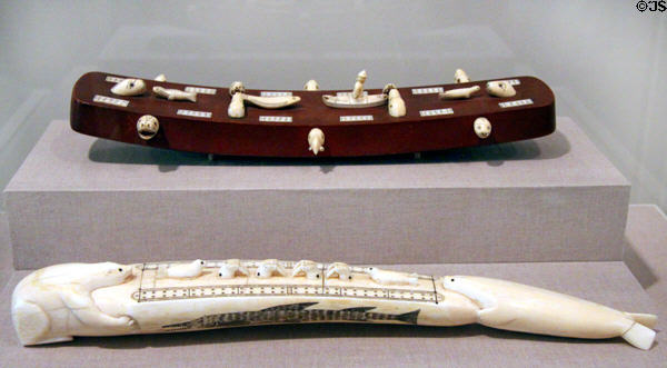 Cup'ik Inuit cribbage boards (c1890-1910) from Nunivak Island, Alaska at de Young Museum. San Francisco, CA.