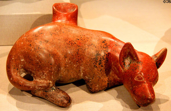 Colima earthenware lying dog (300 BCE-300 CE) from West Mexico at de Young Museum. San Francisco, CA.