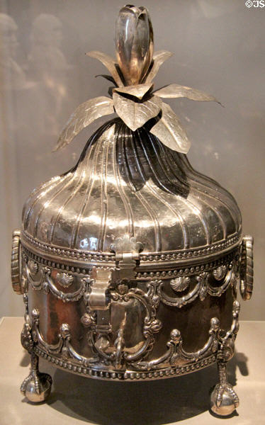 Silver spice box (c1775-1800) from Peru at de Young Museum. San Francisco, CA.