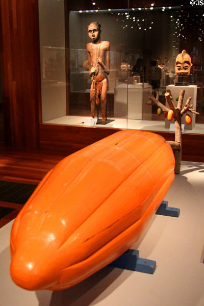 Coffin in shape of cocoa pod (c1970) from Ghana at de Young Museum. San Francisco, CA.